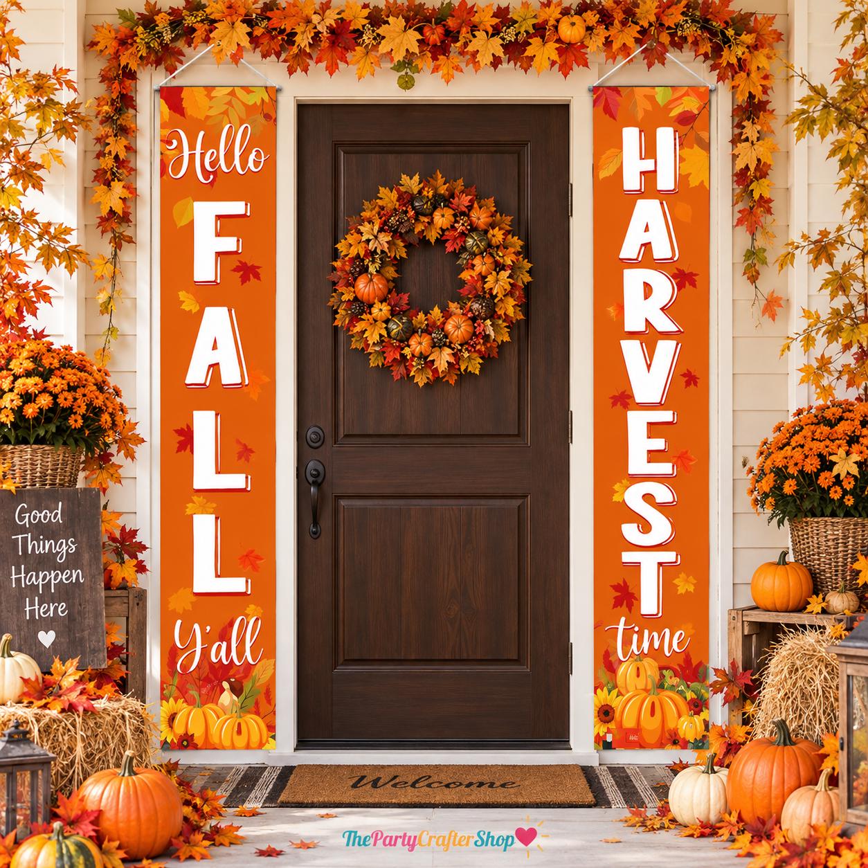 Fall Harvest Porch Banners, Autumn Pumpkin Decor (12x71 Inch)