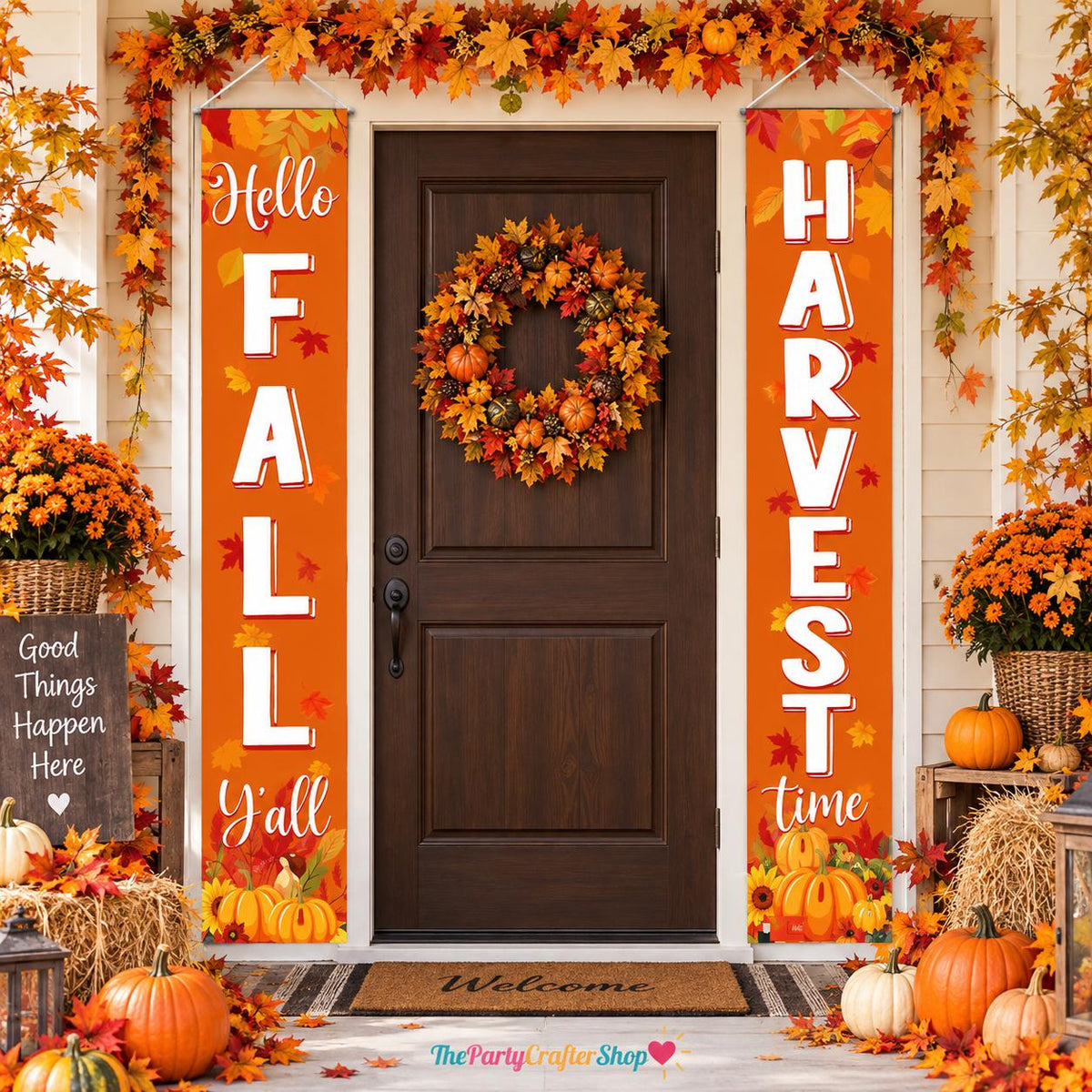 Fall Harvest Porch Banners, Autumn Pumpkin Decor (12x71 Inch)