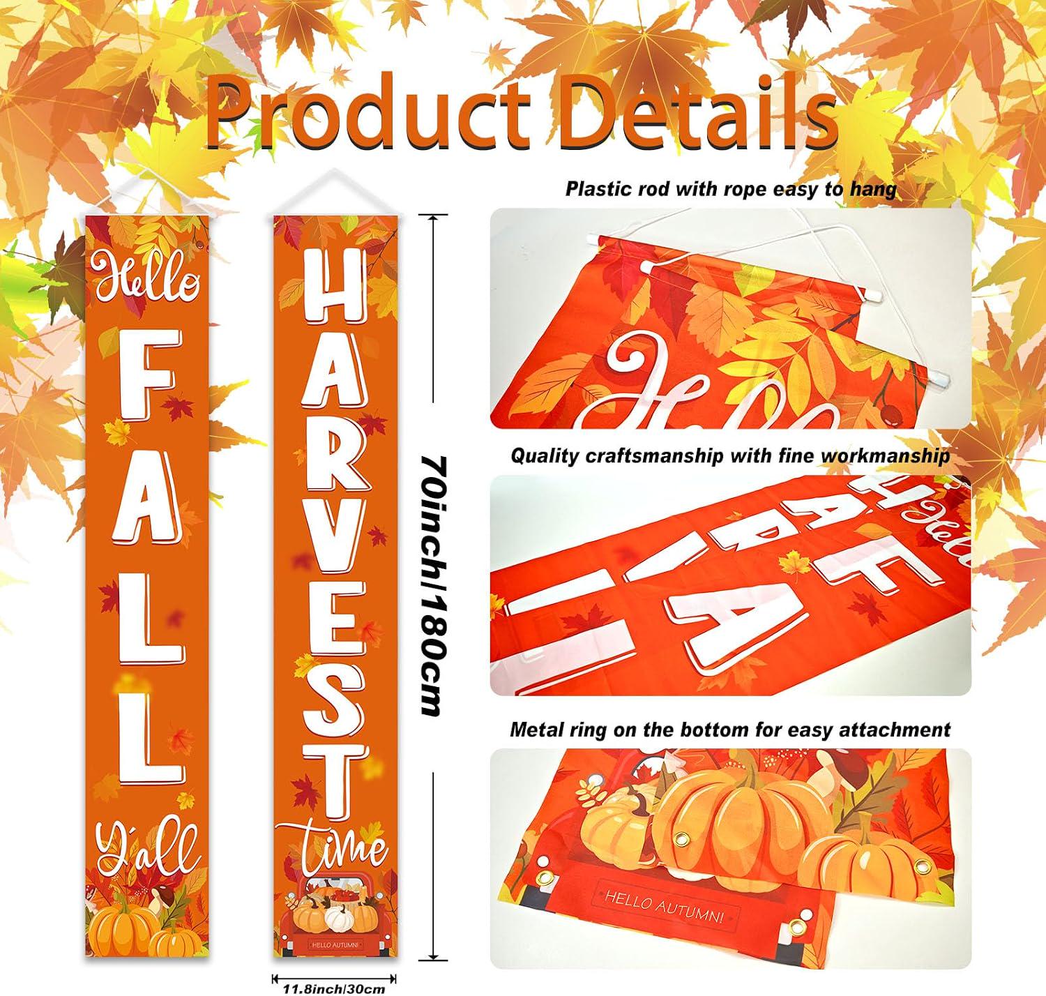 Fall Harvest Porch Banners, Autumn Pumpkin Decor (12x71 Inch)