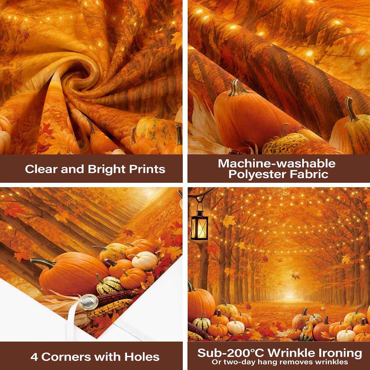 Autumn Forest Backdrop, Pumpkin Harvest Party Photo Booth Decor (71x43 Inch)