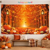 Autumn Forest Backdrop, Pumpkin Harvest Party Photo Booth Decor (71x43 Inch)
