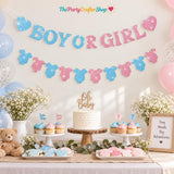 Boy or Girl Gender Reveal Banner, Glitter Hearts, Baby Shower Backdrop (118 inches)