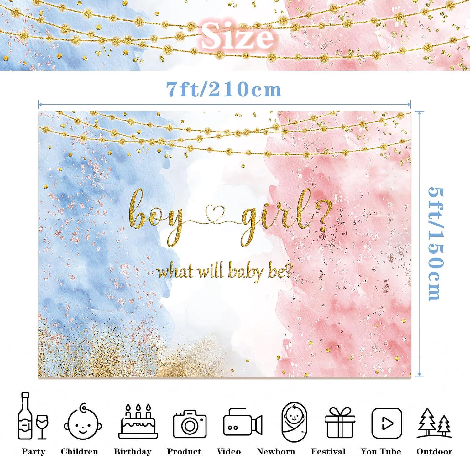 7x5FT Gender Reveal Backdrop, Watercolor Rose Gold Navy Baby Shower Photo Background