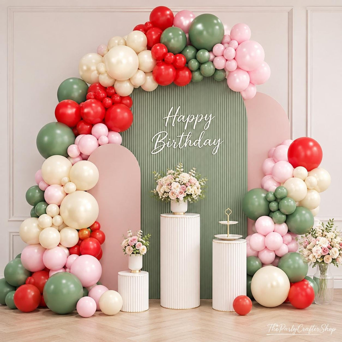 167-Piece Mexican Independence Day Balloon Arch Kit, Sage Green Pink Red Ivory Fiesta Decorations