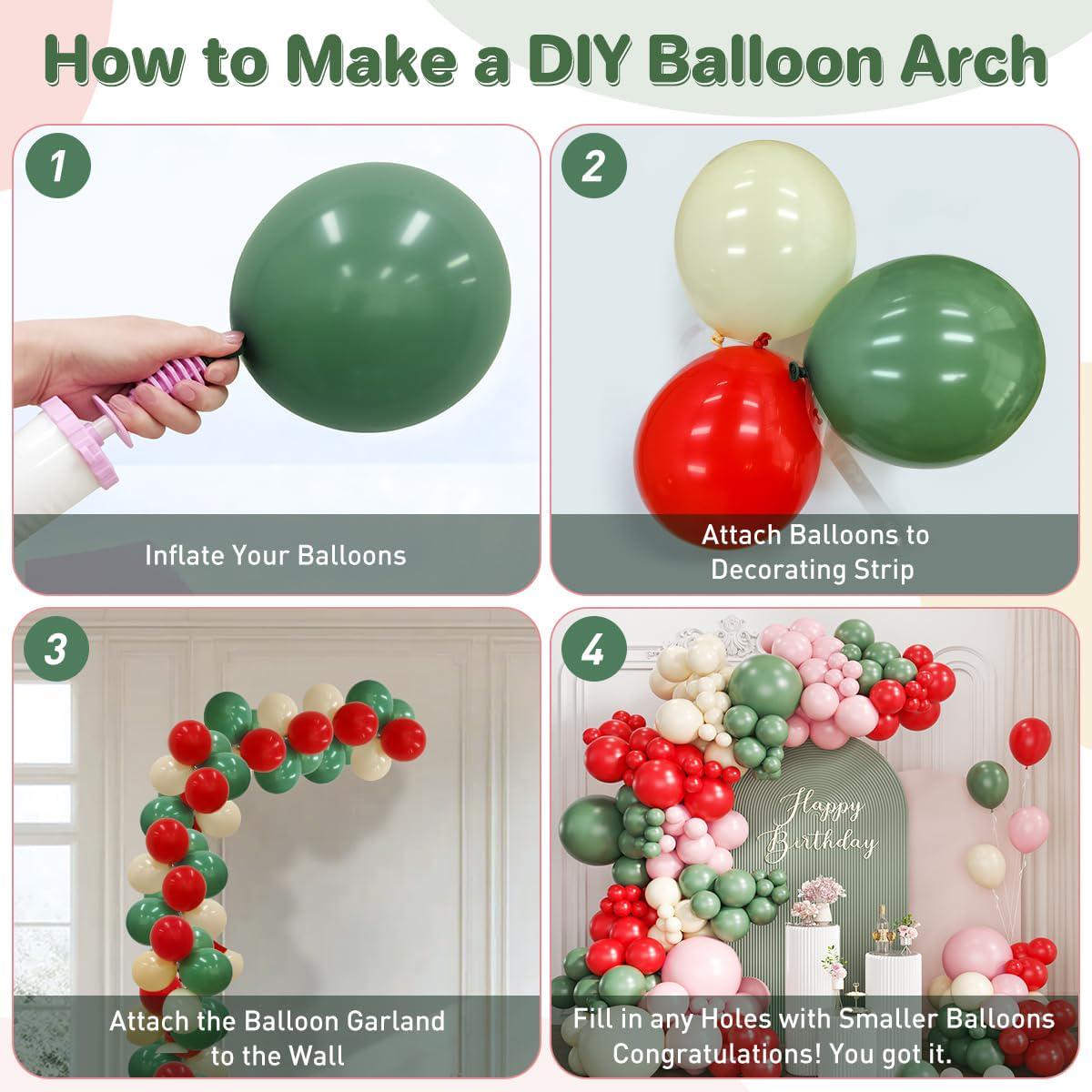 167-Piece Mexican Independence Day Balloon Arch Kit, Sage Green Pink Red Ivory Fiesta Decorations