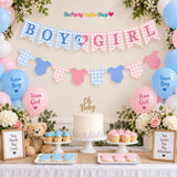 Boy or Girl Baby Shower Banner, Blue Pink Plaid Onesie Garland (Paper)