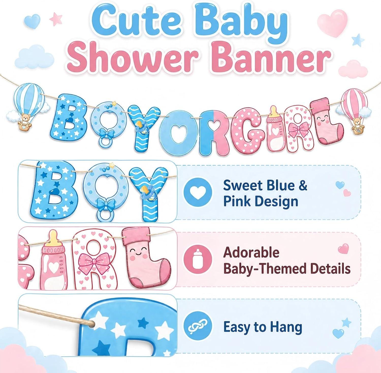 Pink Blue Gender Reveal Banner, Baby Shower Photo Backdrop (Boy or Girl)