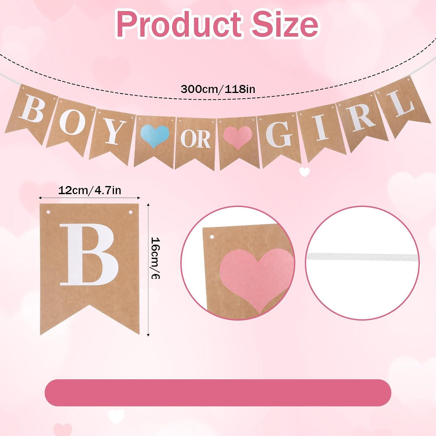 Rustic Neutral Gender Reveal Banner, Baby Shower Photo Backdrop (9.84ft)