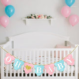Pink Blue Oh Baby Banner, Glitter Heart Baby Shower Garland (8FT)
