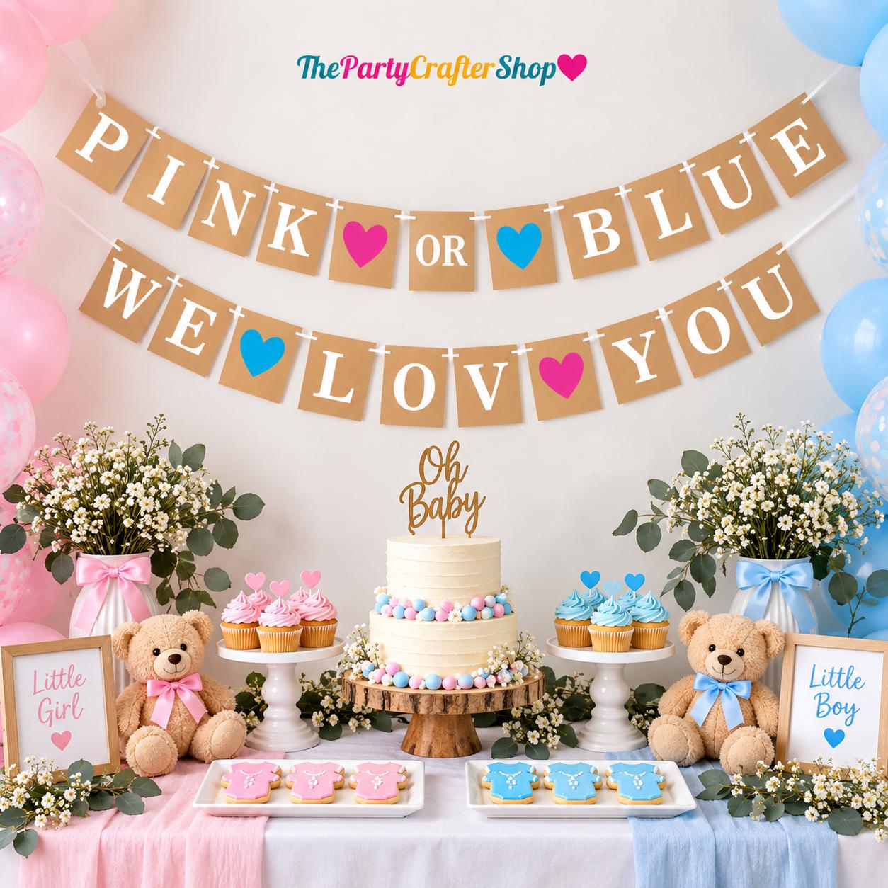 Pink or Blue Gender Reveal Banner, Baby Shower Party Decor (5ft)