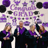 Purple Black Graduation Decorations 2026, Class of 2026 Party Set (Banner, Pom Poms, Swirls)