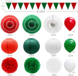 Mexican Independence Day Party Kit, Red Green White Banners, Fans, Lanterns, Pom Poms, Balloons