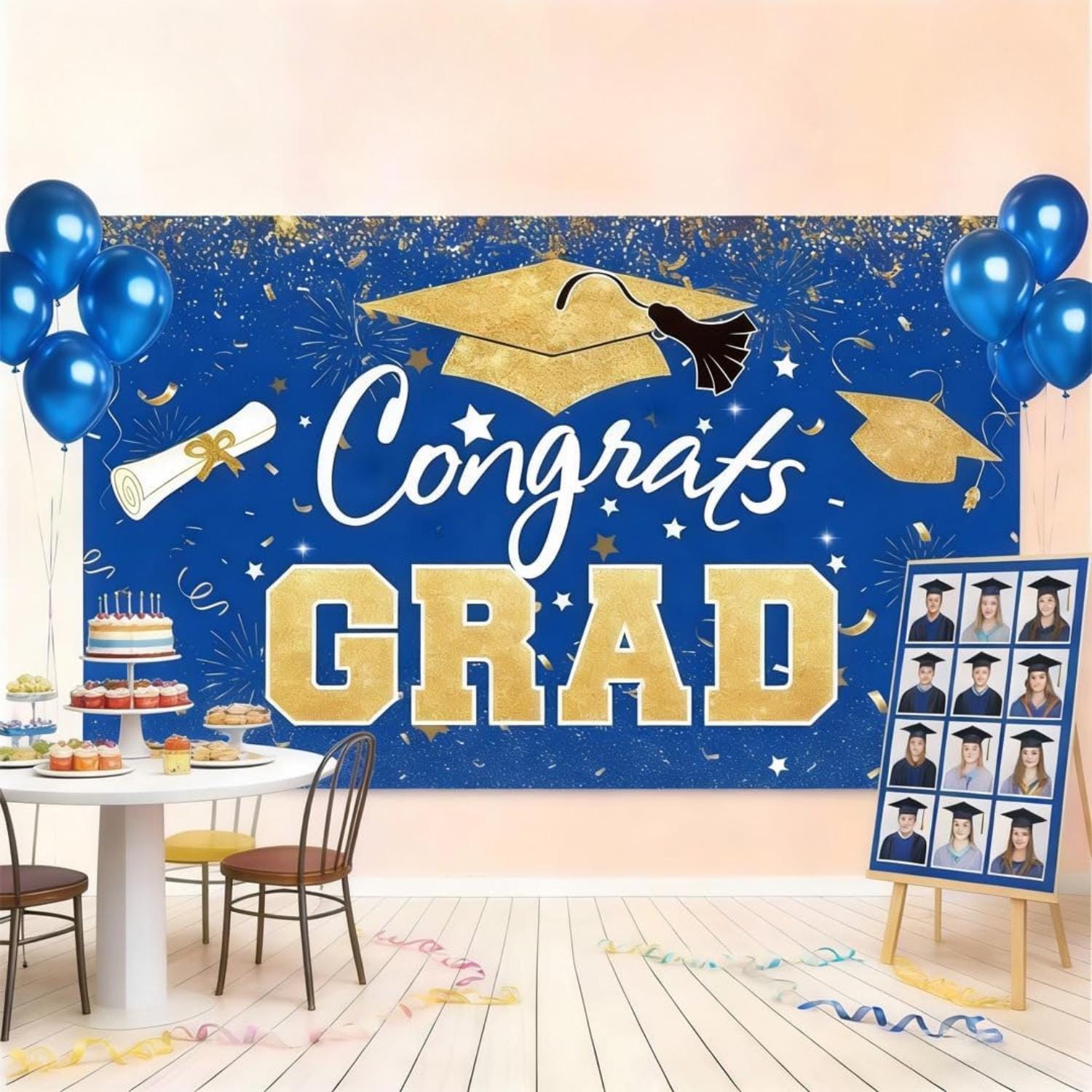 Blue Gold Graduation Banner, Class of 2026 Party Backdrop (70.87x43.3 Inch)