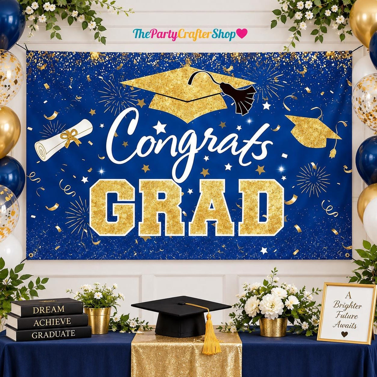 Blue Gold Graduation Banner, Class of 2026 Party Backdrop (70.87x43.3 Inch)