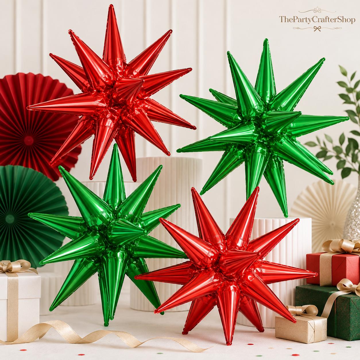 Mexican Independence Day Star Balloons, Red Green Foil, 22 Inch Fiesta Decorations