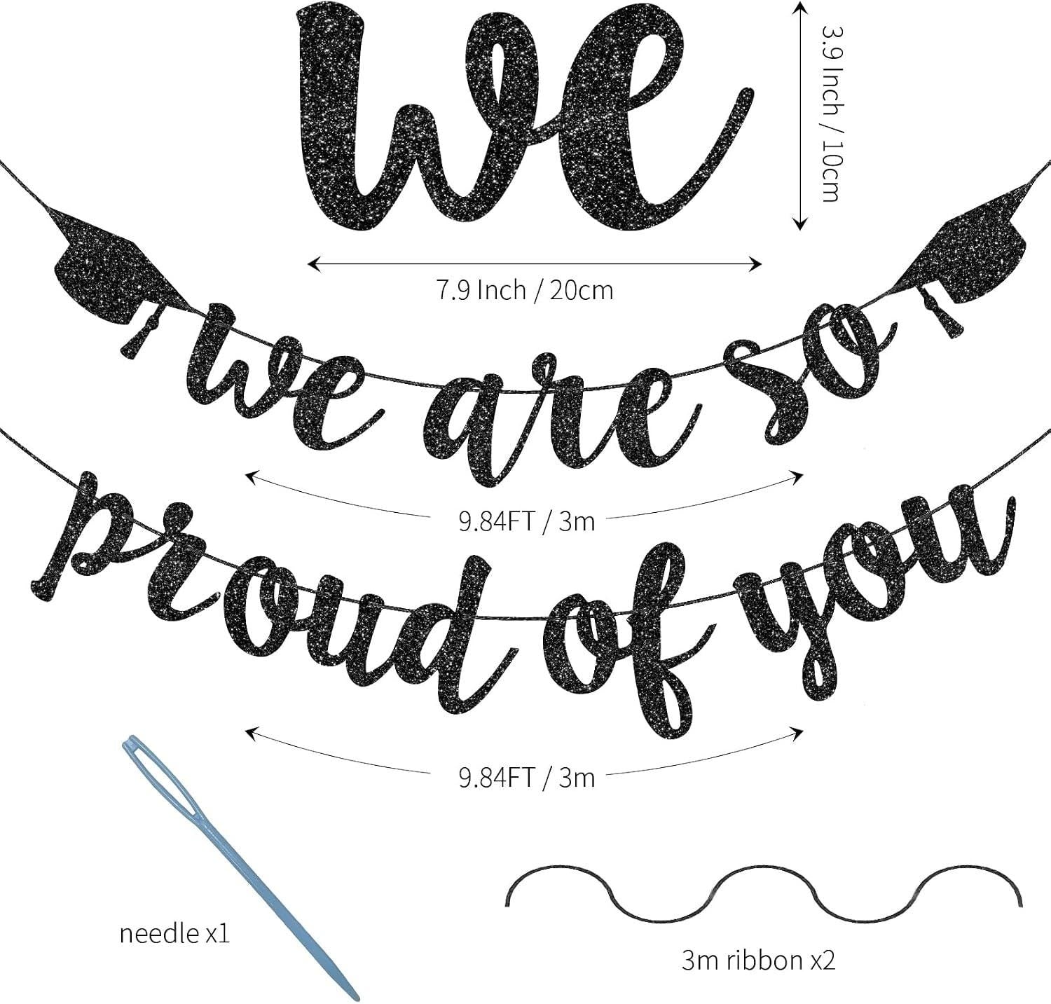 2026 Graduation Banner, Black Glitter Congrats Sign, Class of 2026 Party Decor