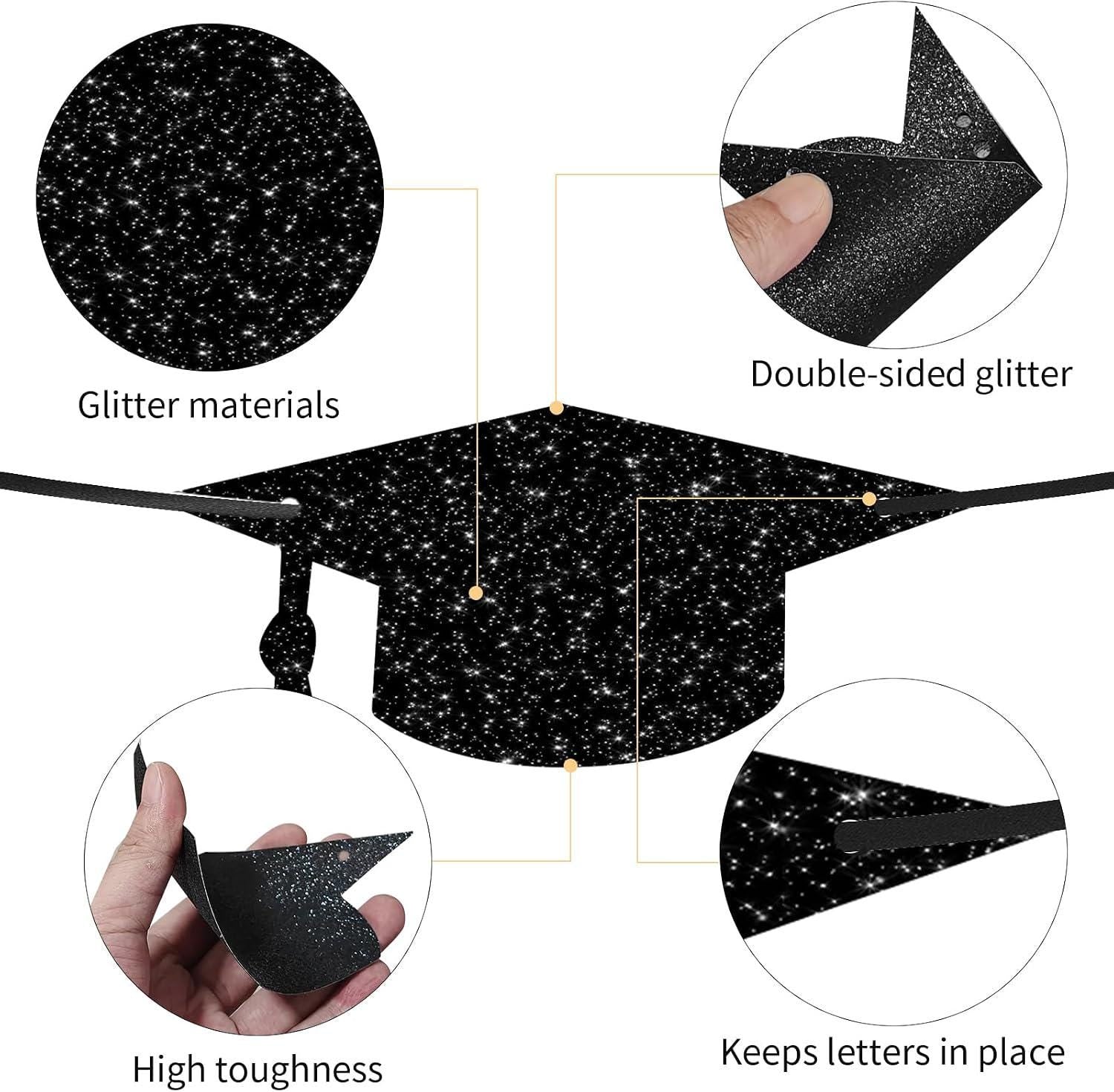 2026 Graduation Banner, Black Glitter Congrats Sign, Class of 2026 Party Decor