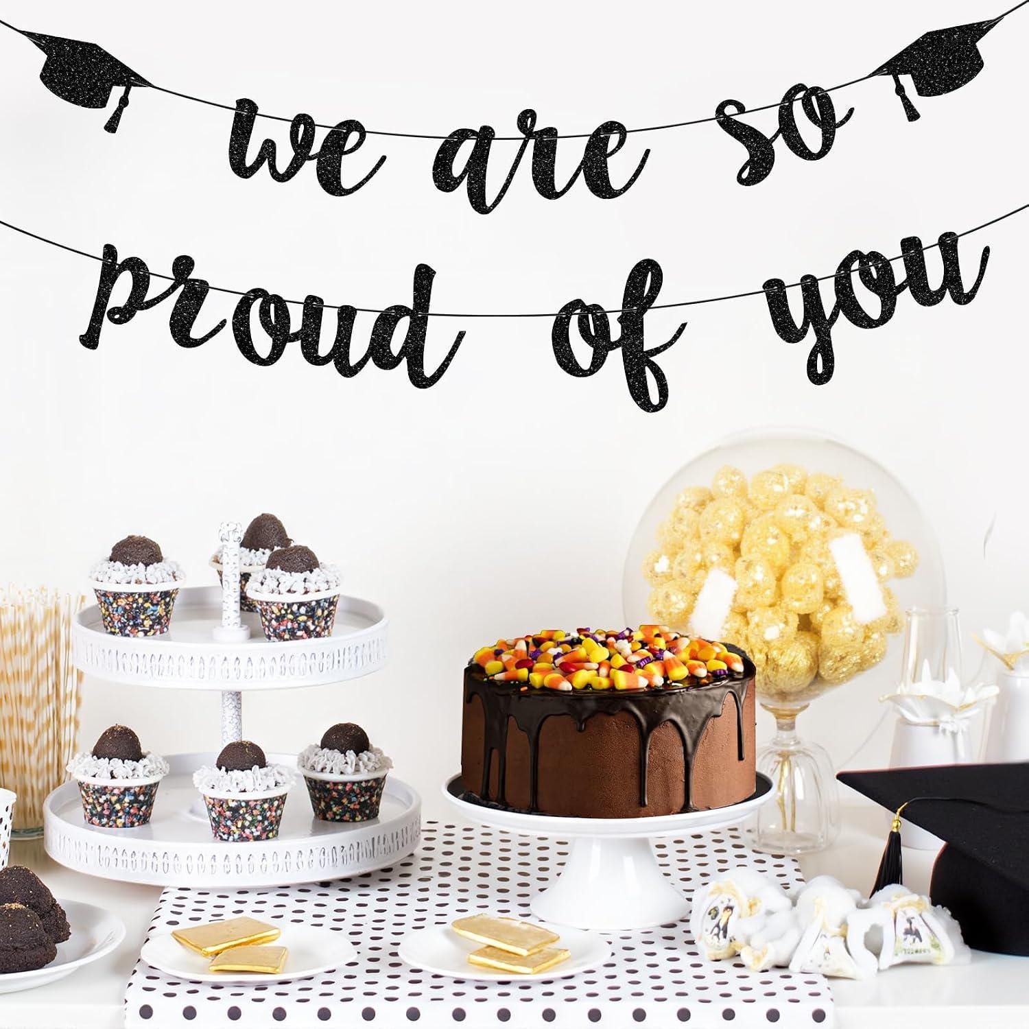 2026 Graduation Banner, Black Glitter Congrats Sign, Class of 2026 Party Decor