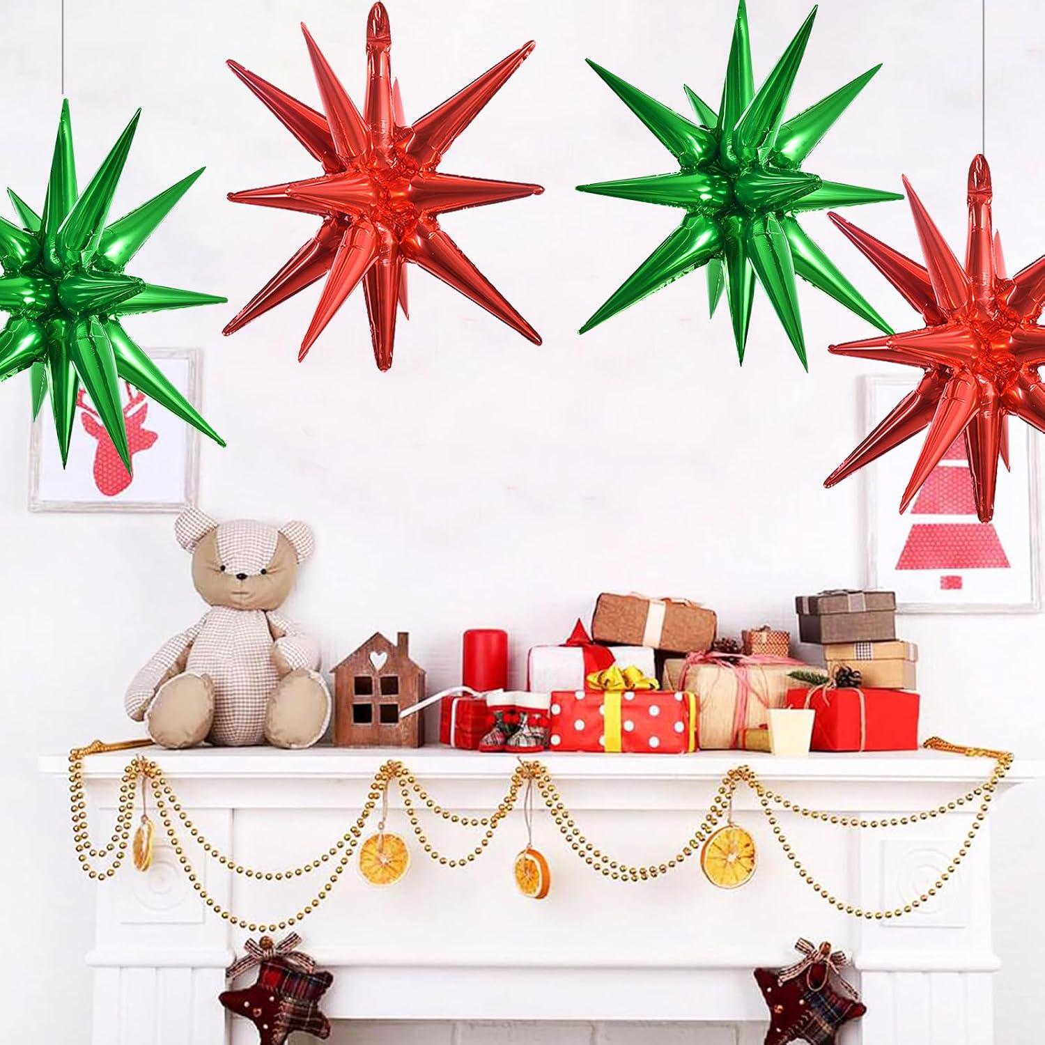 Mexican Independence Day Star Balloons, Red Green Foil, 22 Inch Fiesta Decorations