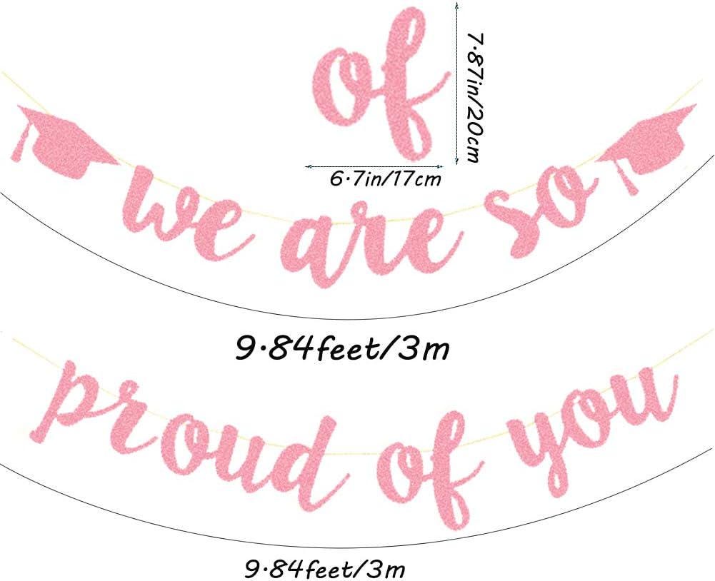 Rose Gold Glitter Graduation Banner, Class of 2026 Party Decor (Pre-assembled)
