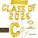 Class of 2026 Gold Foil Balloon Banner Set, 16 Inch Graduation Decorations