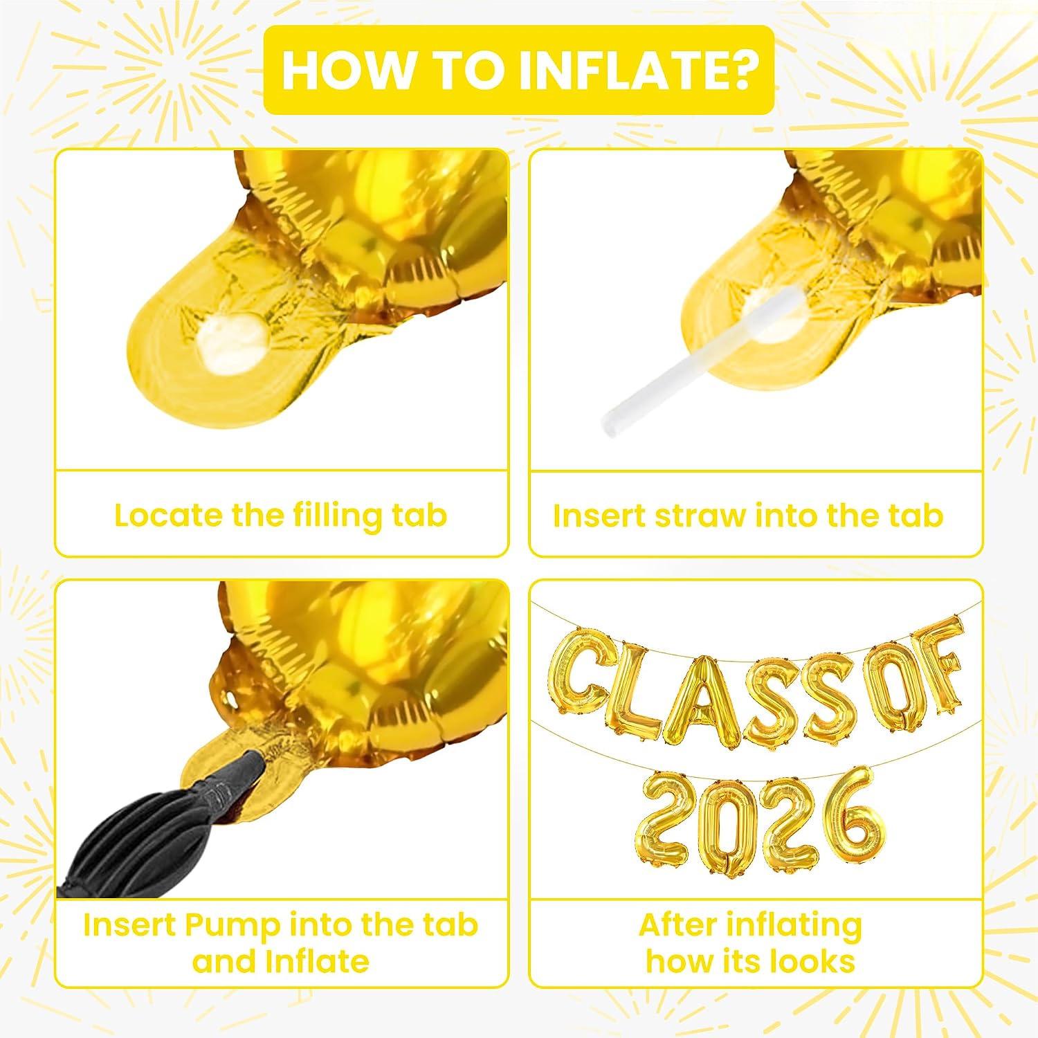 Class of 2026 Gold Foil Balloon Banner Set, 16 Inch Graduation Decorations