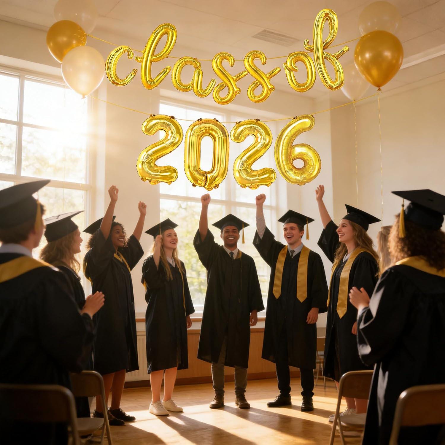 Class of 2026 Graduation Balloon Banner, Gold Foil Party Decorations