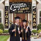 Class of 2026 Graduation Banner Set, Gold Black Congrats Grad Decorations (3pc)