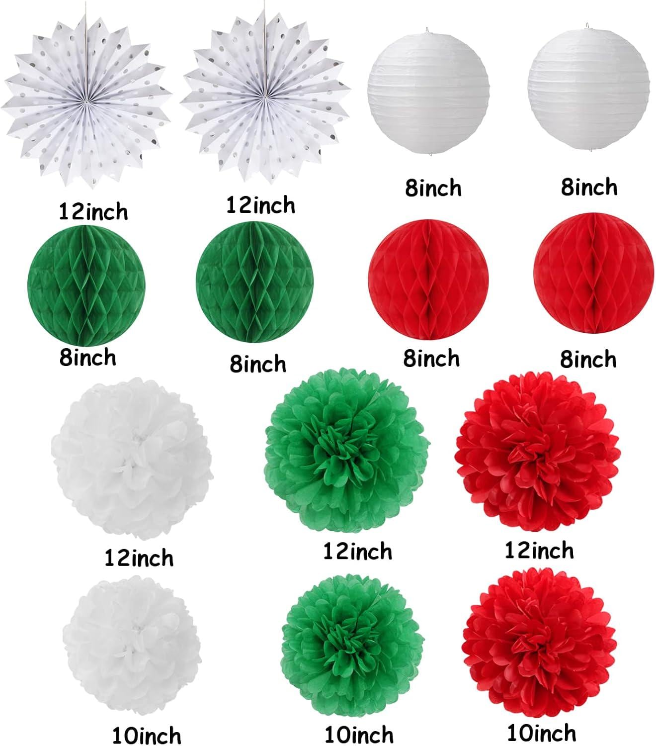 Mexican Independence Day Paper Decorations, Red Green White Festive Kit (14PCS)