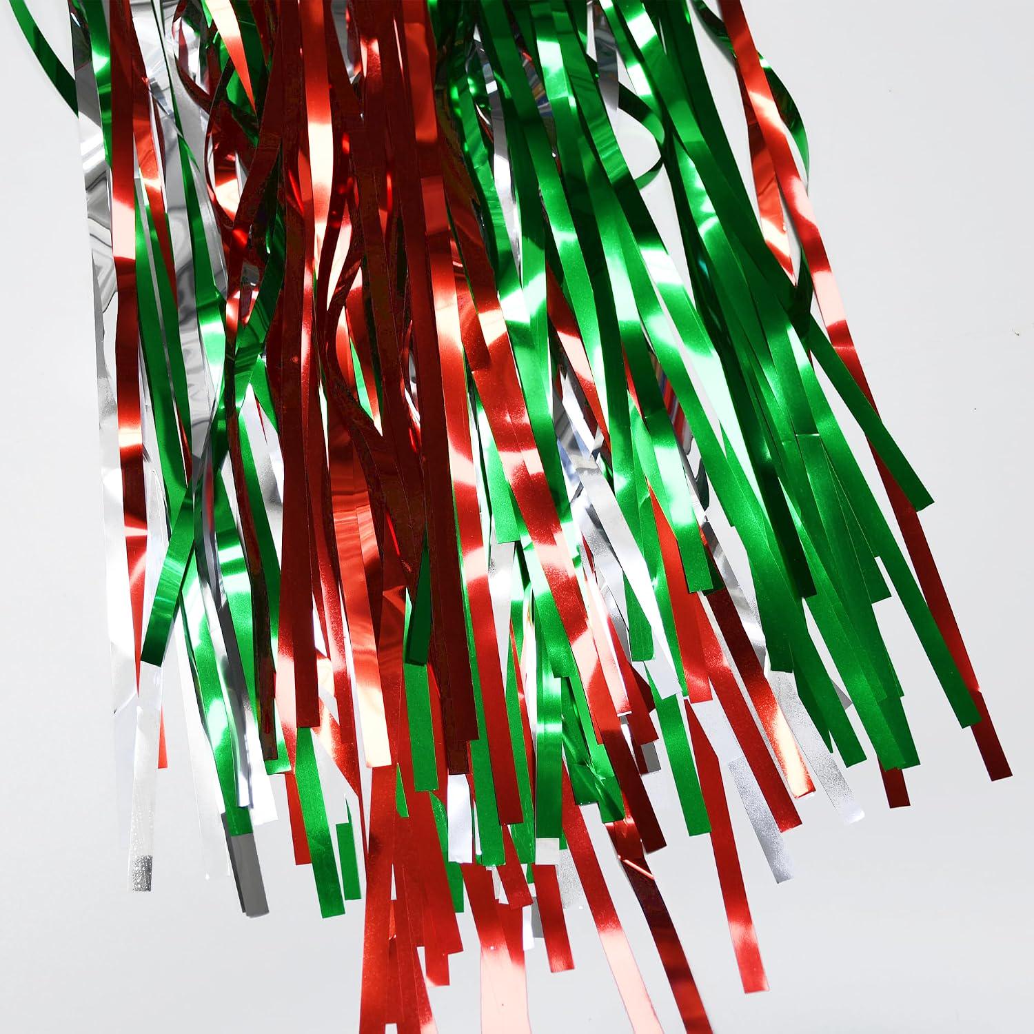 2 Pack Mexican Independence Day Foil Fringe Curtains, Red Silver Green Fiesta Decorations (3.2x6.6 Ft) TP