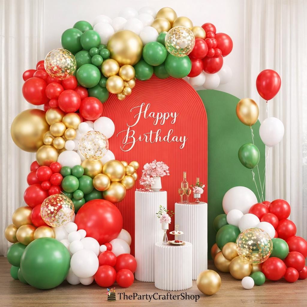 Mexican Independence Day Balloon Arch Kit, Red White Green Gold Fiesta Decorations