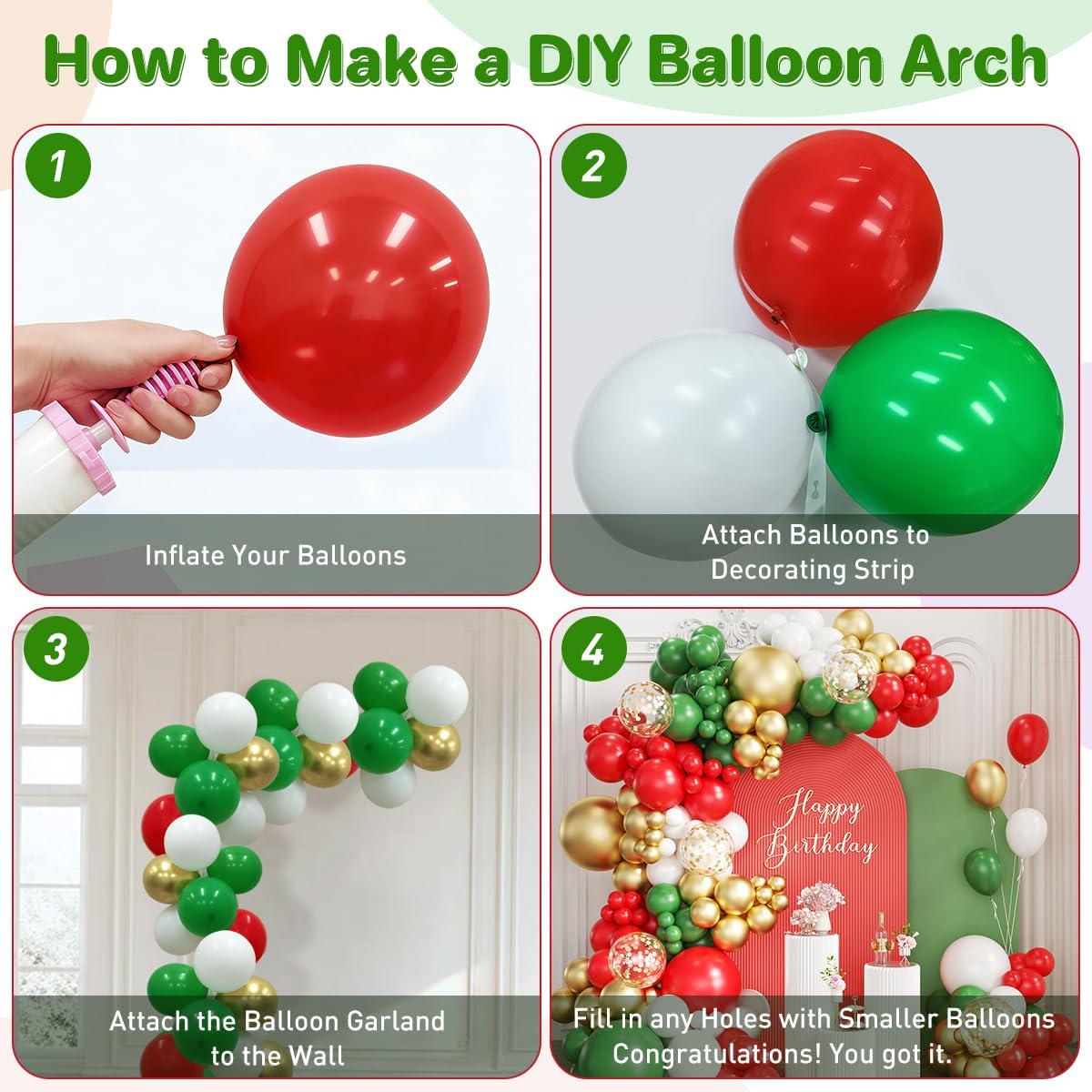 Mexican Independence Day Balloon Arch Kit, Red White Green Gold Fiesta Decorations