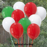 60 Mexican Independence Day Balloons, Red Green White Latex Party Decorations (12 Inch)