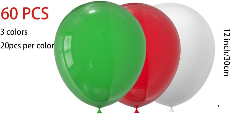 60 Mexican Independence Day Balloons, Red Green White Latex Party Decorations (12 Inch)