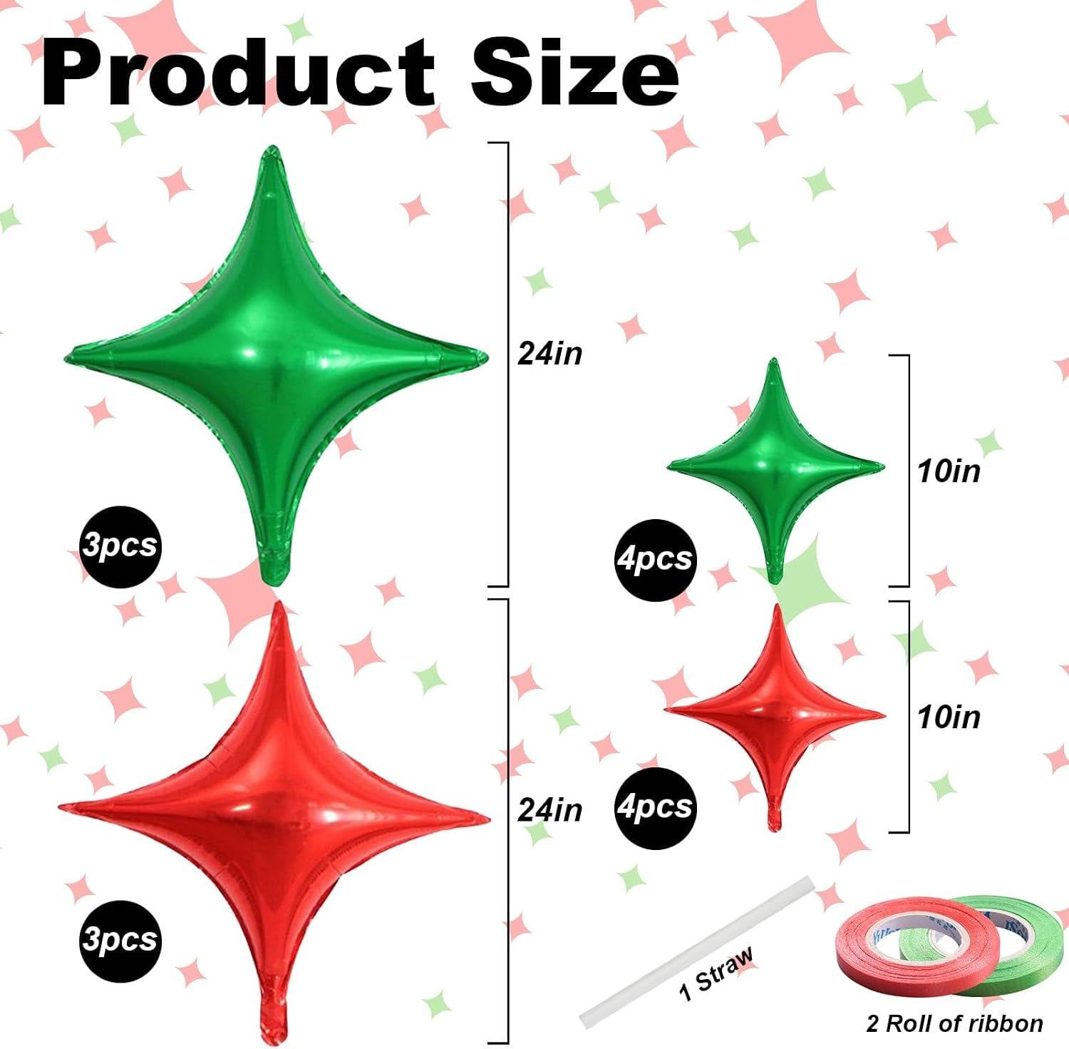 Mexican Independence Day Star Balloons, Red Green Foil Party Decorations (14PCS)