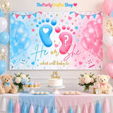 Gender Reveal Backdrop, Blue Pink Footprint Banner, Baby Shower Decor (6x3.6FT)