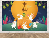 Mid Autumn Festival Backdrop, Rabbit Mooncake Moon, Chinese Party Photo Prop (6x4FT)