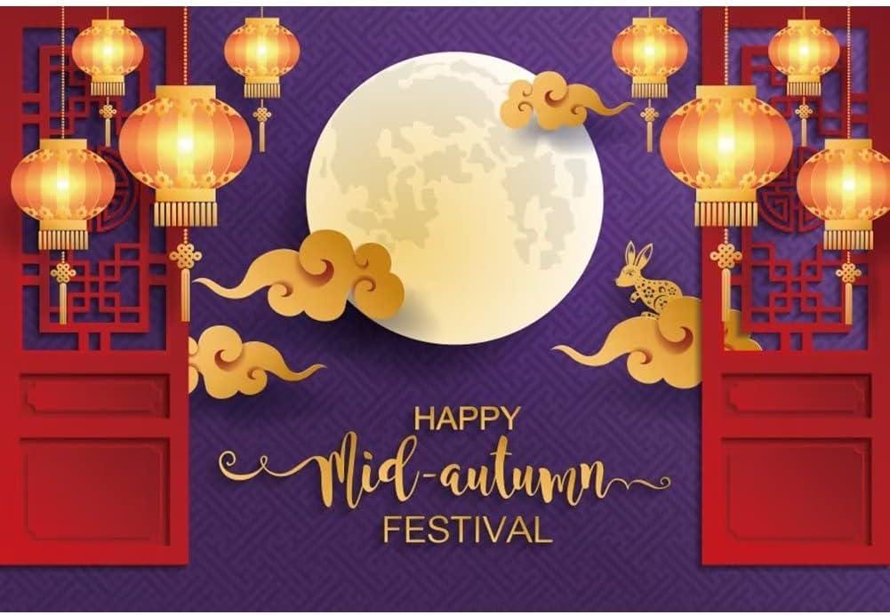 Mid Autumn Festival Backdrop, Chinese Moon Lantern Scene, Polyester Photo Prop (10x8FT)