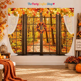 Fall Wooden Window Backdrop, Maple Pumpkin Sunflower Photography Prop (7x5FT)
