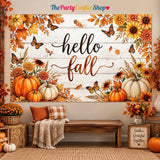 Hello Fall Pumpkin Patch Backdrop, Autumn Harvest Photography Background (6x3.6FT)