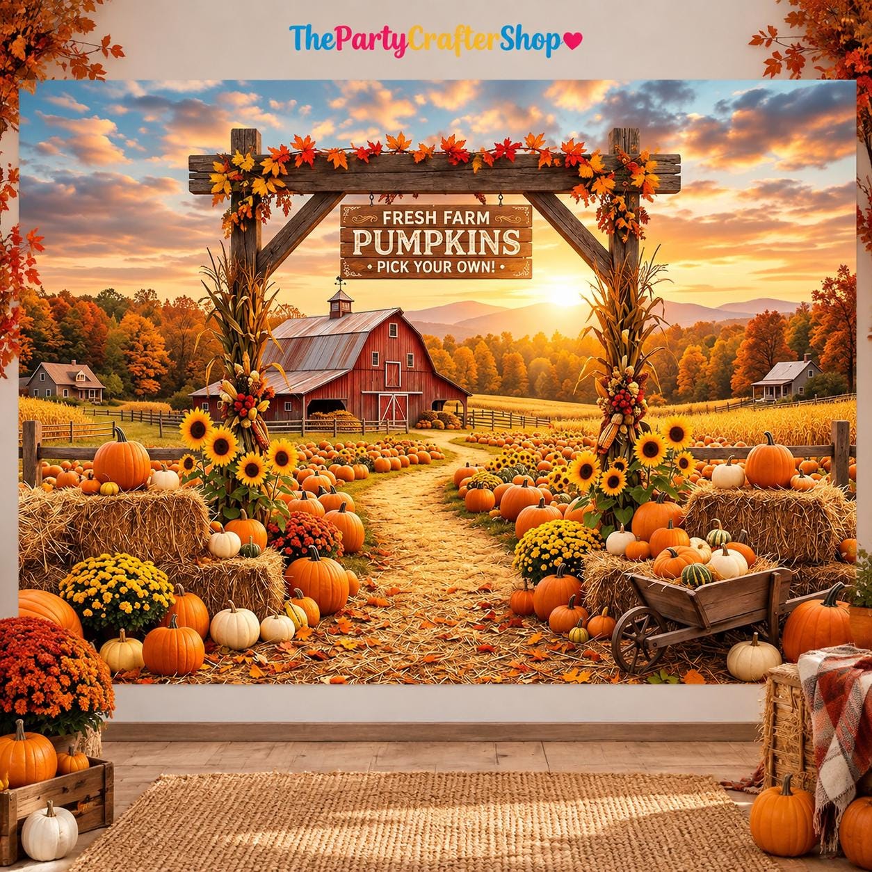 Fall Pumpkin Patch Backdrop, 7x5FT Polyester Photography Prop (Digital Print)