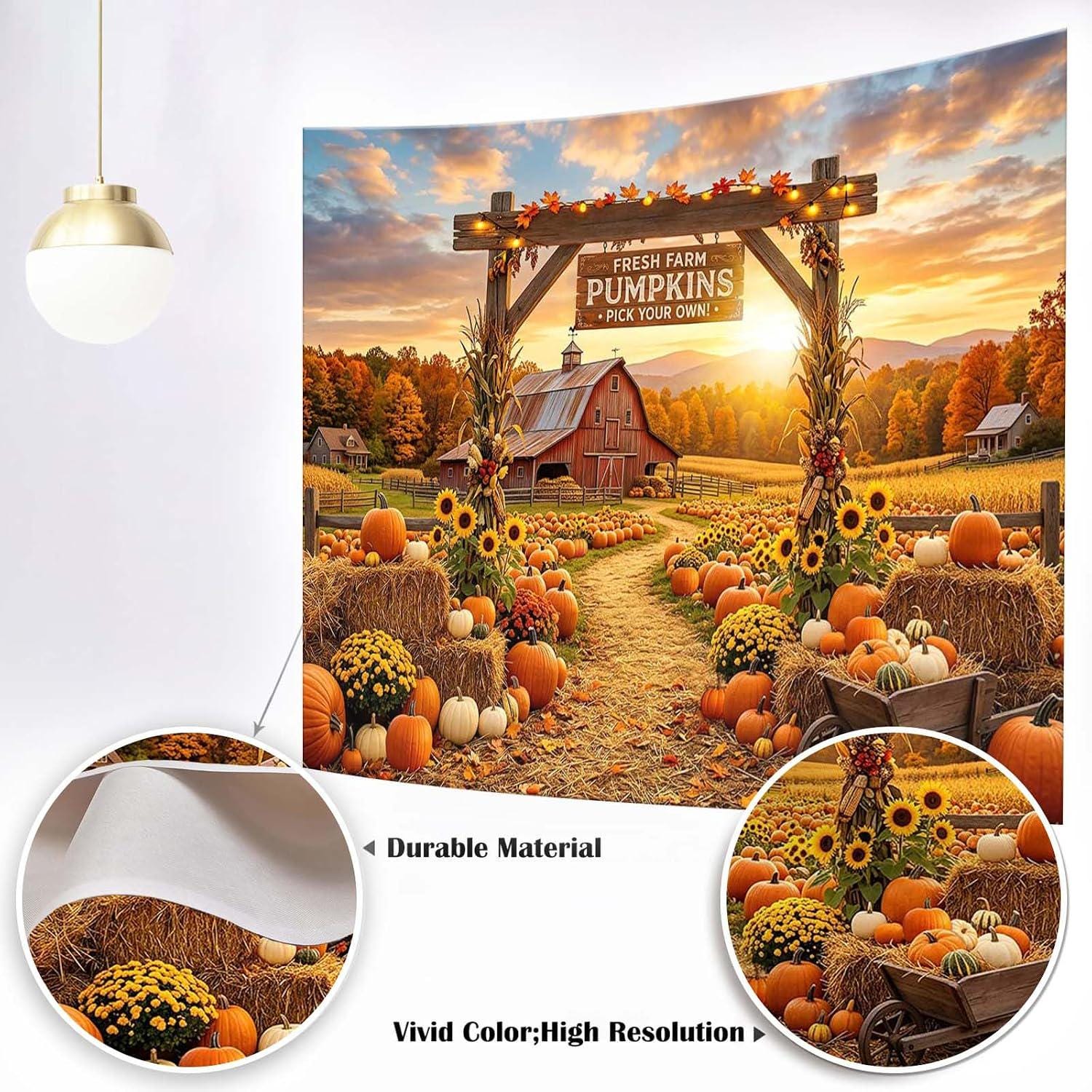 Fall Pumpkin Patch Backdrop, 7x5FT Polyester Photography Prop (Digital Print)