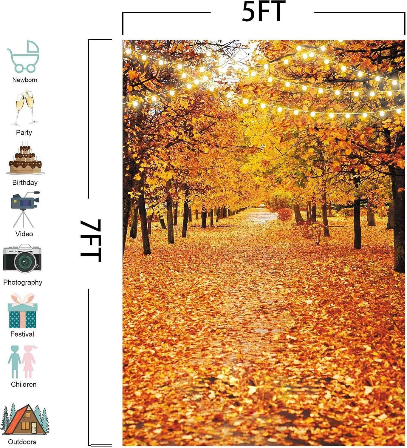 5x7FT Autumn Forest Backdrop, Fall Landscape Photography Background (Polyester)