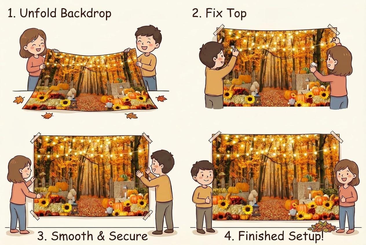 7x5FT Autumn Forest Pumpkin Backdrop, Rustic Thanksgiving Photo Prop (Vinyl)