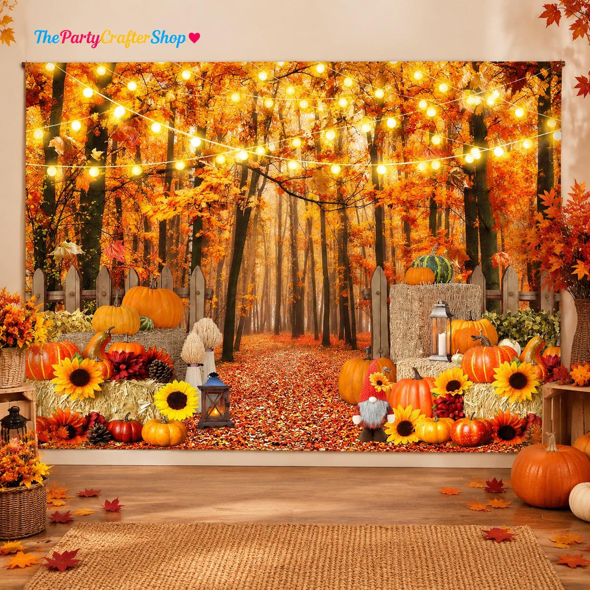 7x5FT Autumn Forest Pumpkin Backdrop, Rustic Thanksgiving Photo Prop (Vinyl)