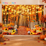 7x5FT Autumn Forest Pumpkin Backdrop, Rustic Thanksgiving Photo Prop (Vinyl)