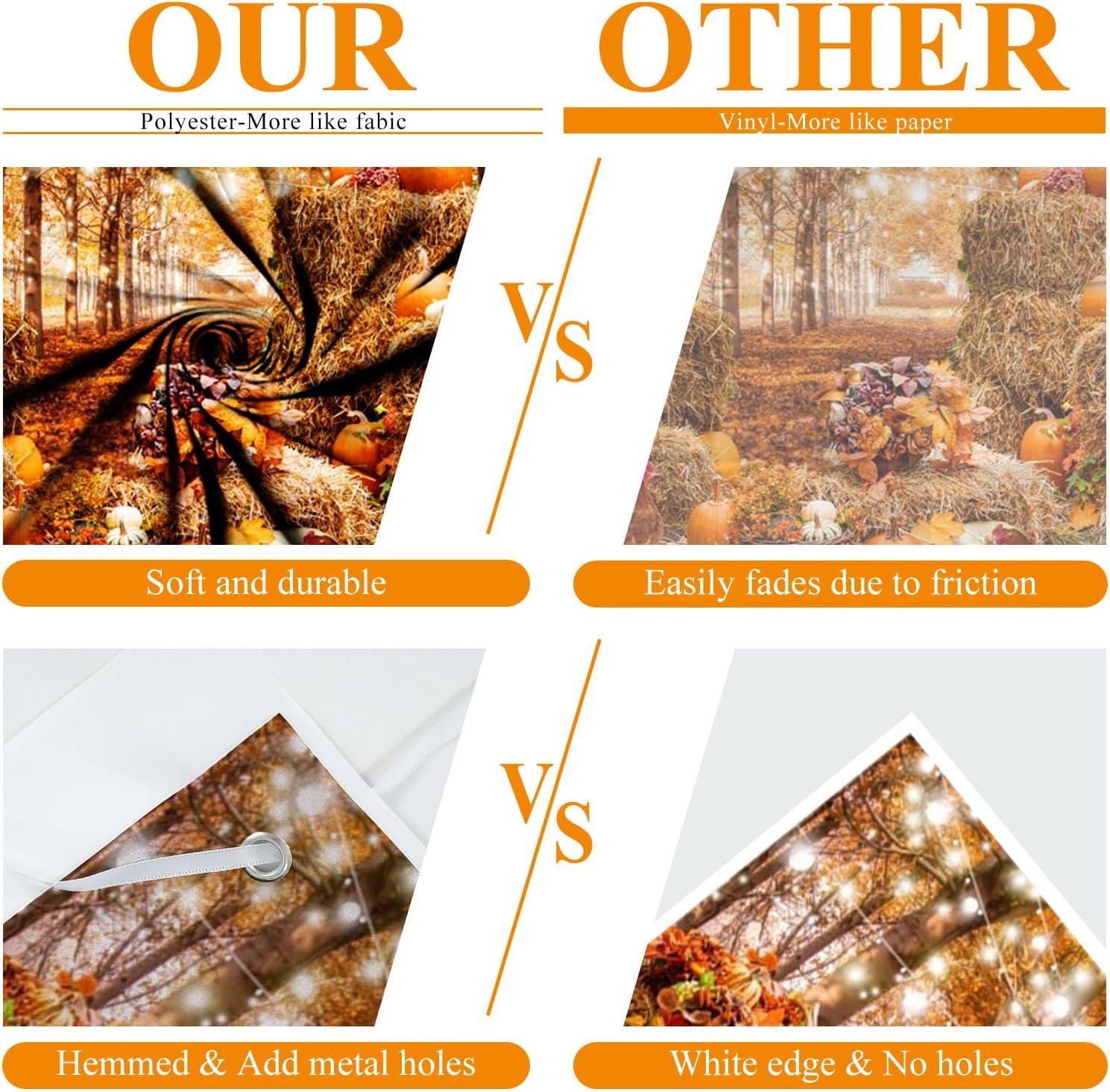 10x8FT Fall Harvest Backdrop, Autumn Leaves, Pumpkins, Hay Bales (Fabric Photo Booth Decor)