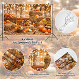 10x8FT Fall Harvest Backdrop, Autumn Leaves, Pumpkins, Hay Bales (Fabric Photo Booth Decor)