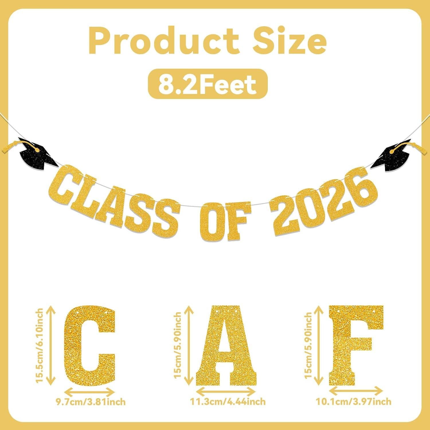 Gold Glitter Class of 2026 Graduation Banner, Eco-Friendly Paper Garland (6ft)