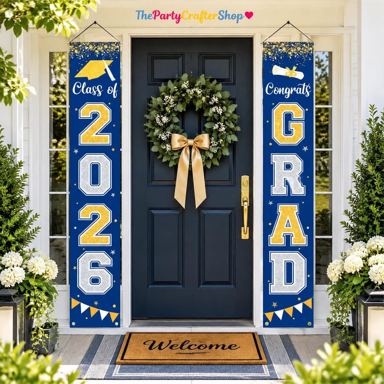Class of 2026 Graduation Banner, Blue Porch Sign, Indoor Outdoor Party Decor